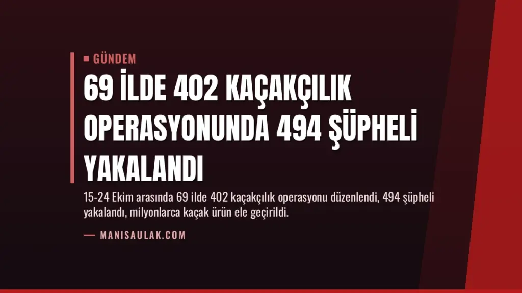 69 İlde 402 Kaçakçılık Operasyonunda 494 Şüpheli Yakalandı