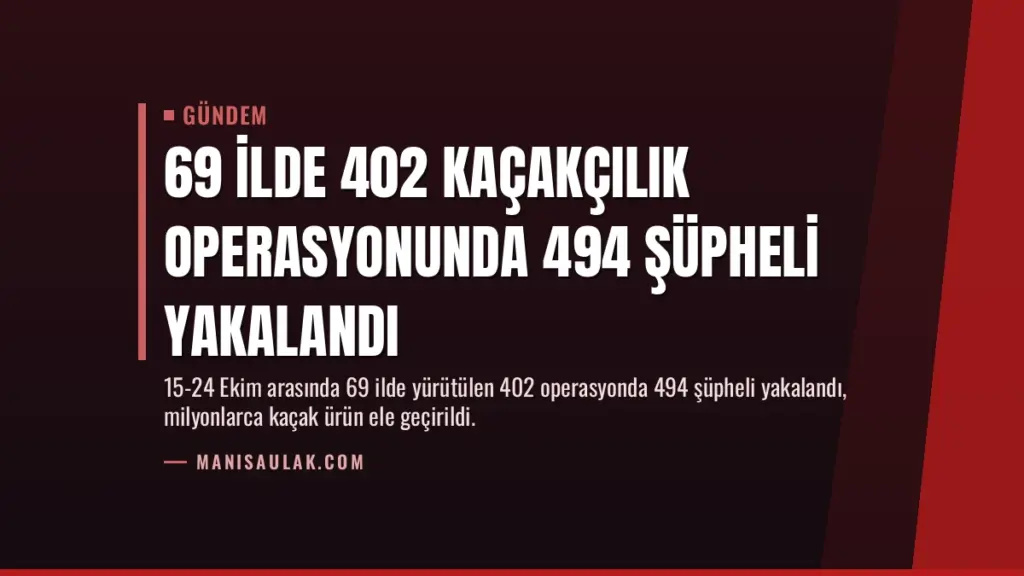 69 İlde 402 Kaçakçılık Operasyonunda 494 Şüpheli Yakalandı