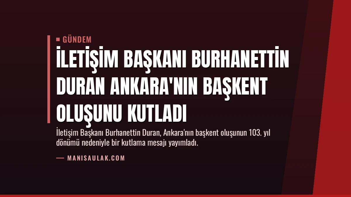 İletişim Başkanı Burhanettin Duran Ankara’nın Başkent Oluşunu Kutladı